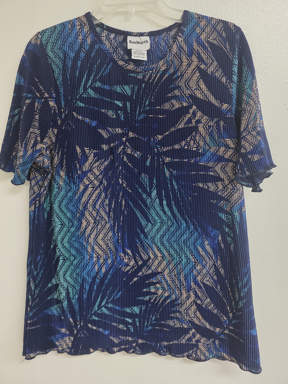 BonWorth Navy Blue Multicolor Abstract Pleated Top (0447)